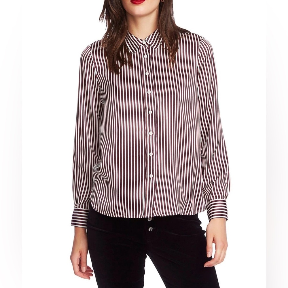 COURT & ROWE Brown and White Striped Button-Down Shirt, Size S